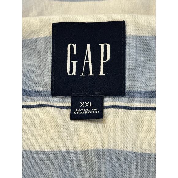 GAP Linen Blend Camp Shirt Striped Short Sleeve Button Up Casual XXL Summer - Picture 3 of 8